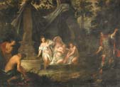 bathing nymphs and roman soldier